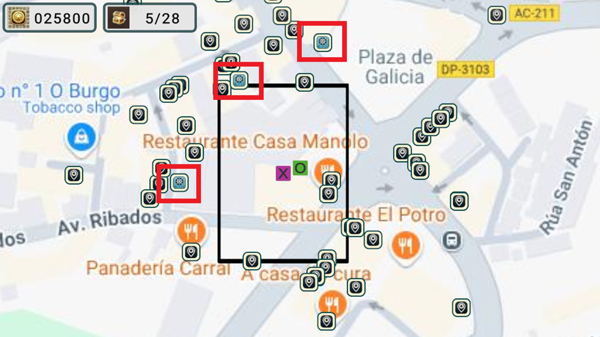 Mapa de juego con ubicación activa de tesoro